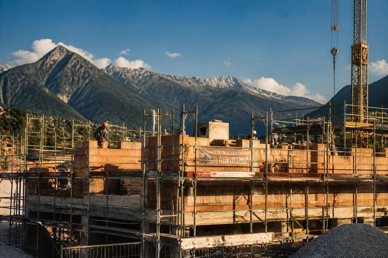 Cantiere di costruzione in muratura in Ticino